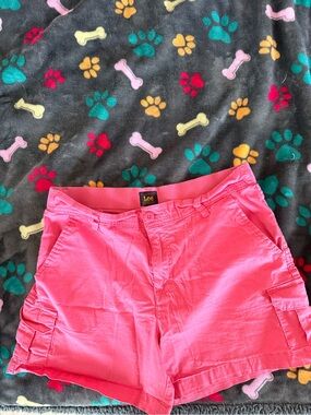 Lee Khaki Cargo Shorts with Pink Nail Accent
